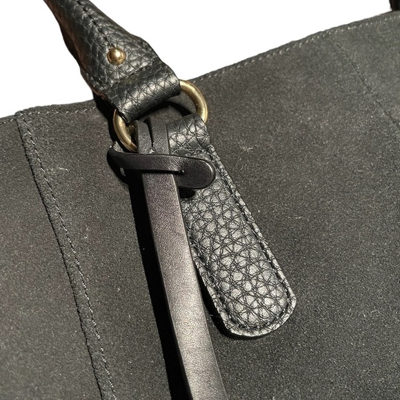 Tignanello Roebling Shopper Black Suede and Pebble Leather Satchel Bag - Picture 4 of 13